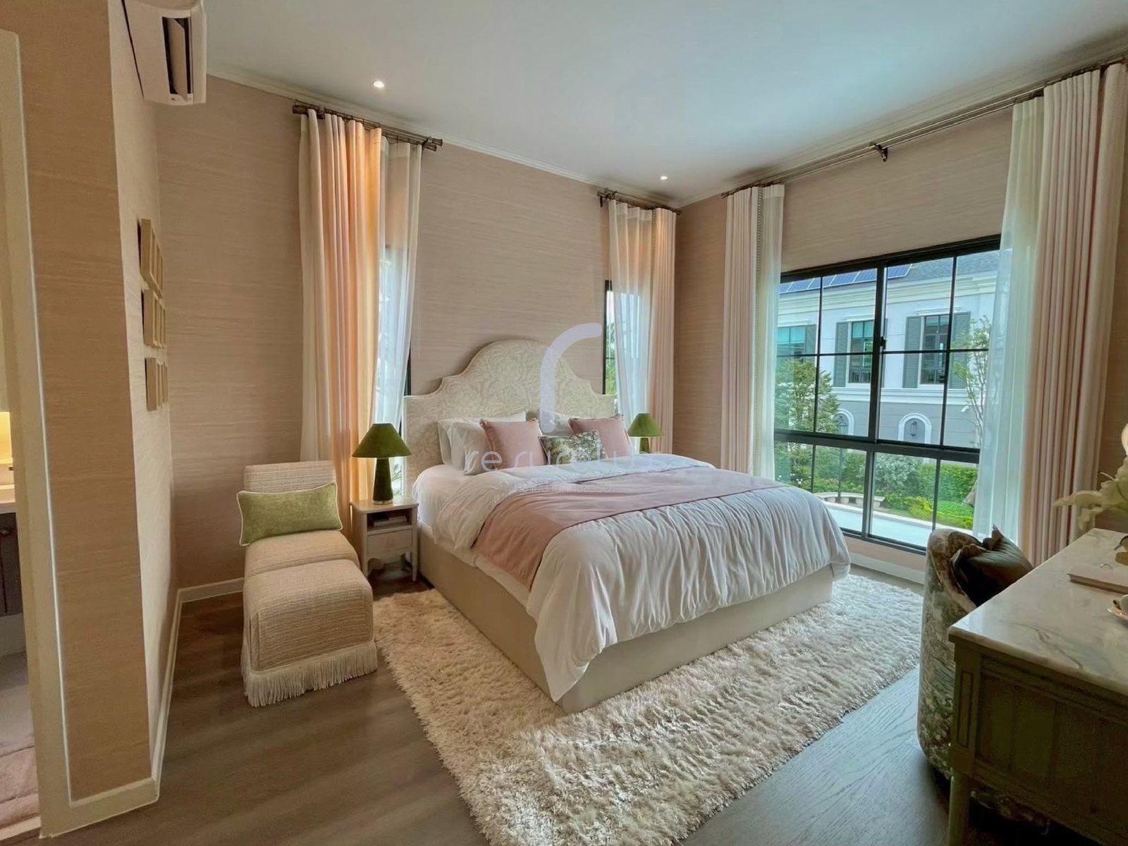 Bedroom with full-height glazing